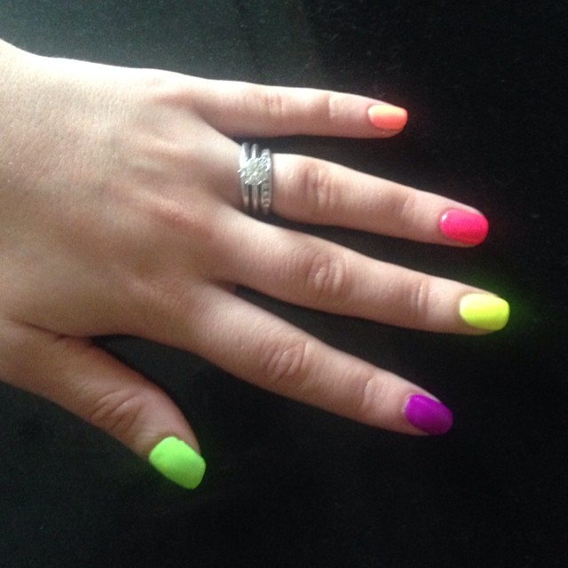 nails by natalie london neon colour green Jessica GELeration yellow flame surfer boys n berry Pink explosion manicure