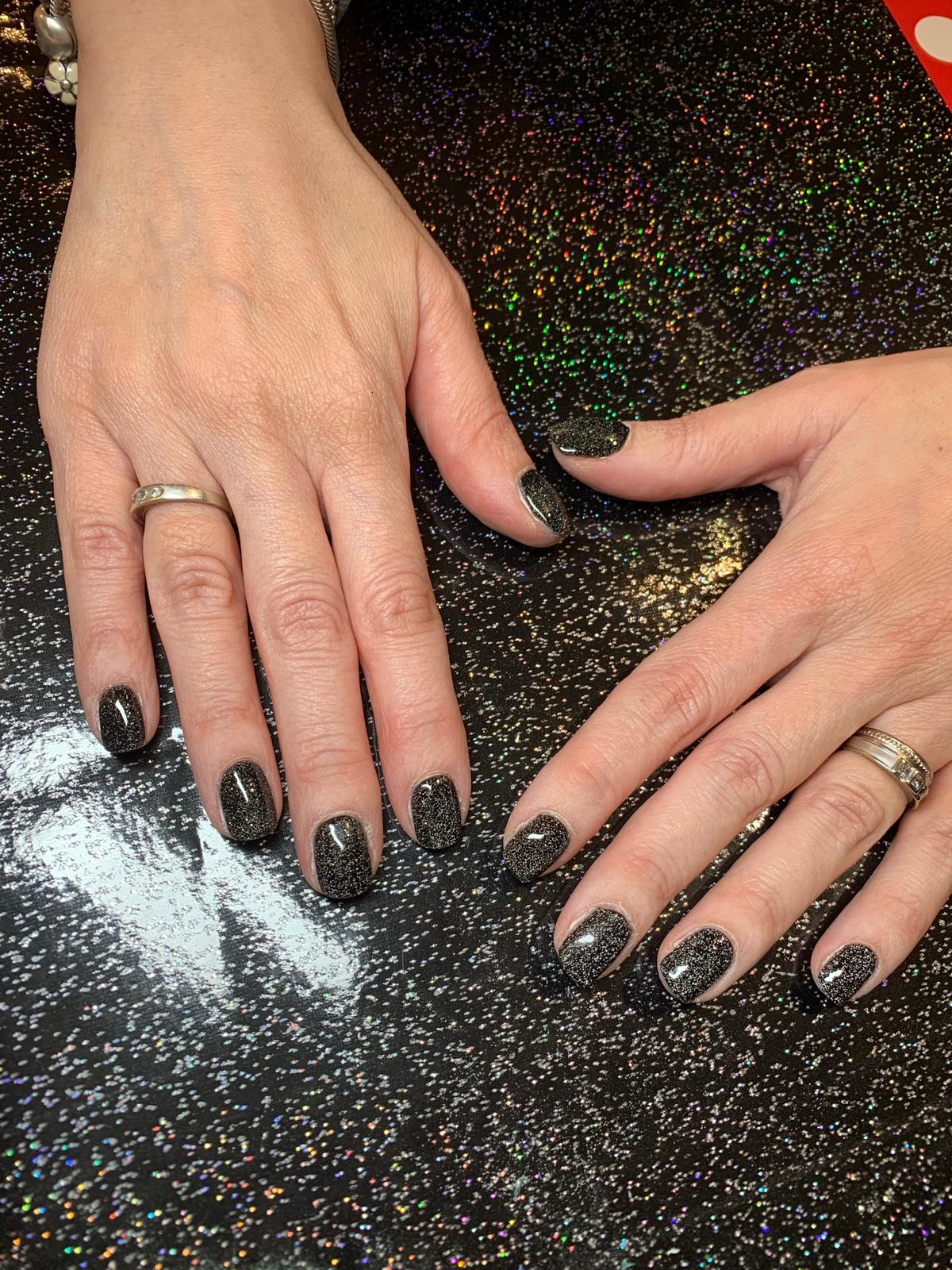 Black Glitter Office Nails nails by natalie rose mobile manicures London office