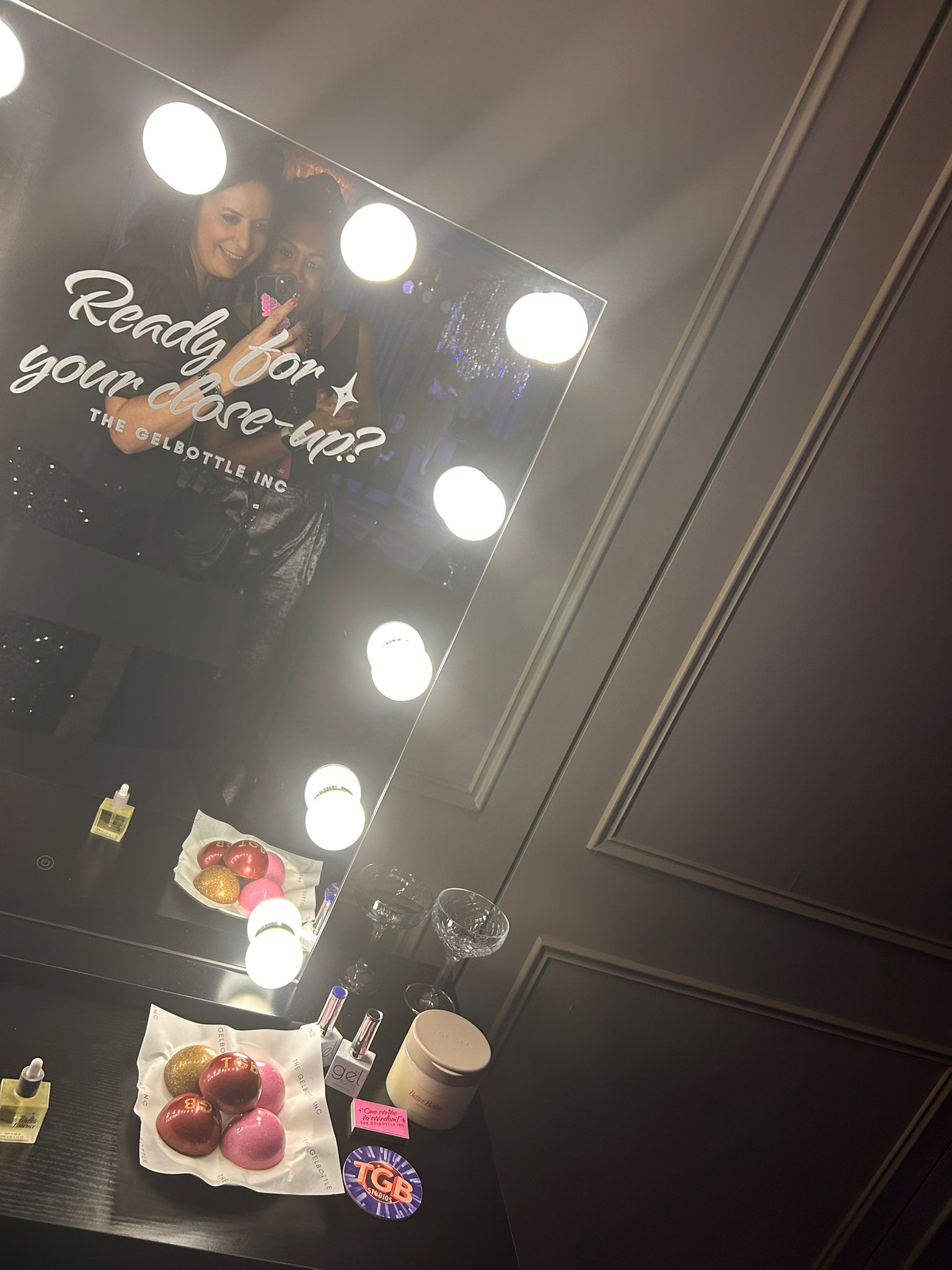 The GelBottle Tinseltown launch event at White City House with glam décor and guests enjoying drinks